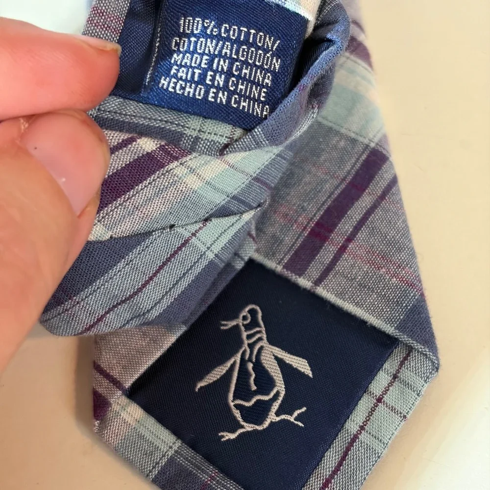 Original Penguin‎ Munsingwear Cotton Madras Plaid Men Ties Lot 2 Blue Orange NWT